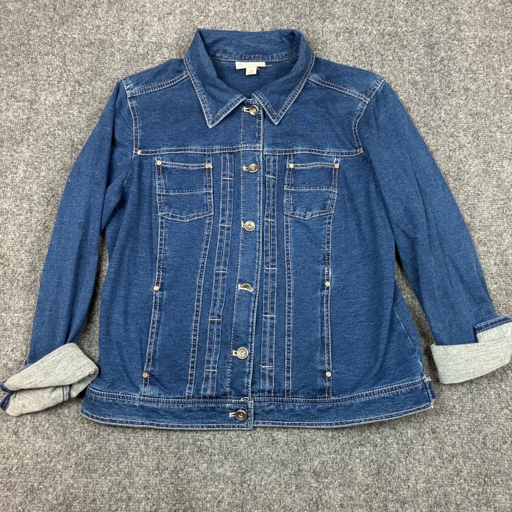 Christopher & Banks Blue Knit Denim Style Jacket Button Front Womens Size Medium
